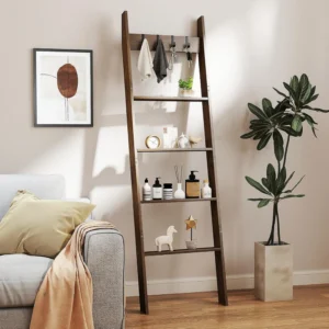 5-Tier Blanket Ladder with 4 Removable Hooks