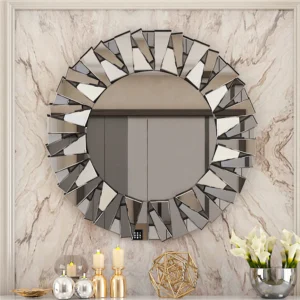 Sunburst Decorative Wall Mirror Silver Beveled