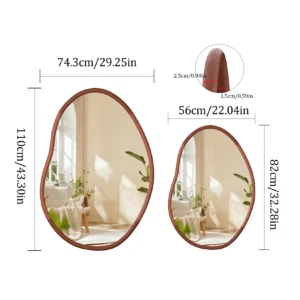 S/L Mid Century Asymmetrical Wood Frame Wall Mirror